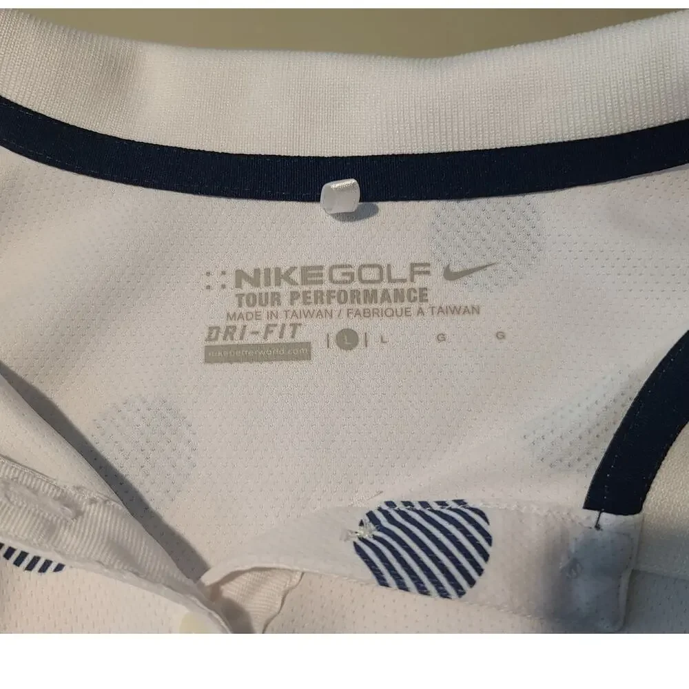 Nike Golf Tour Dri-Fit white blue polka dot short sleeve polo shirt - large